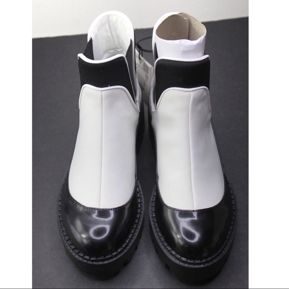 Zara White Low Heeled Chunky Boots Contrast Piping - Picture 8 of 13